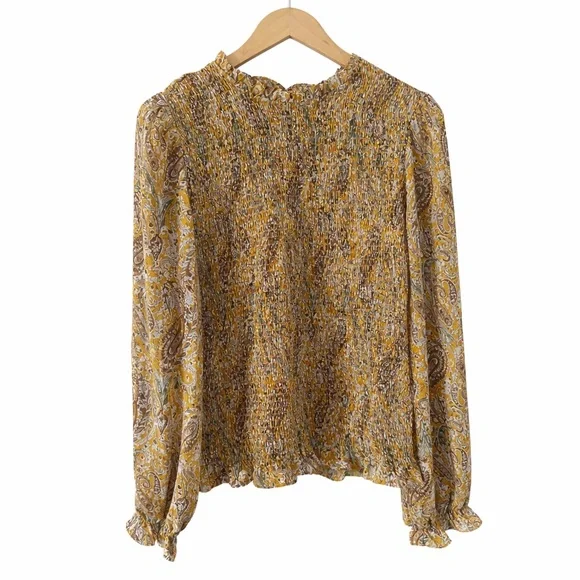 Joie Smocked Paisley Blouse – Mustard / Gold – Size XL - Picture 4 of 13